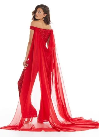 Ashley Lauren 1868 flowy chiffon cape pageant wear double shoulder one piece