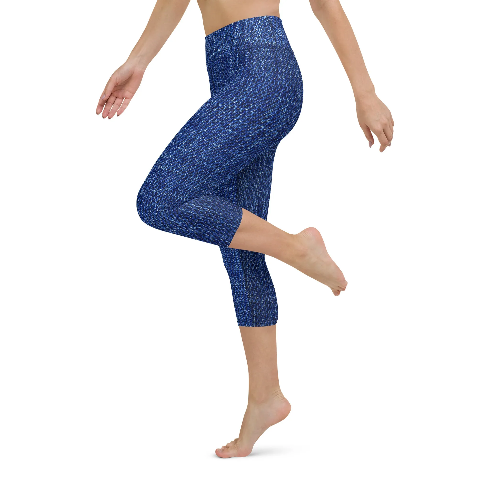 Blue denim print women’s capri, lioness-love.com