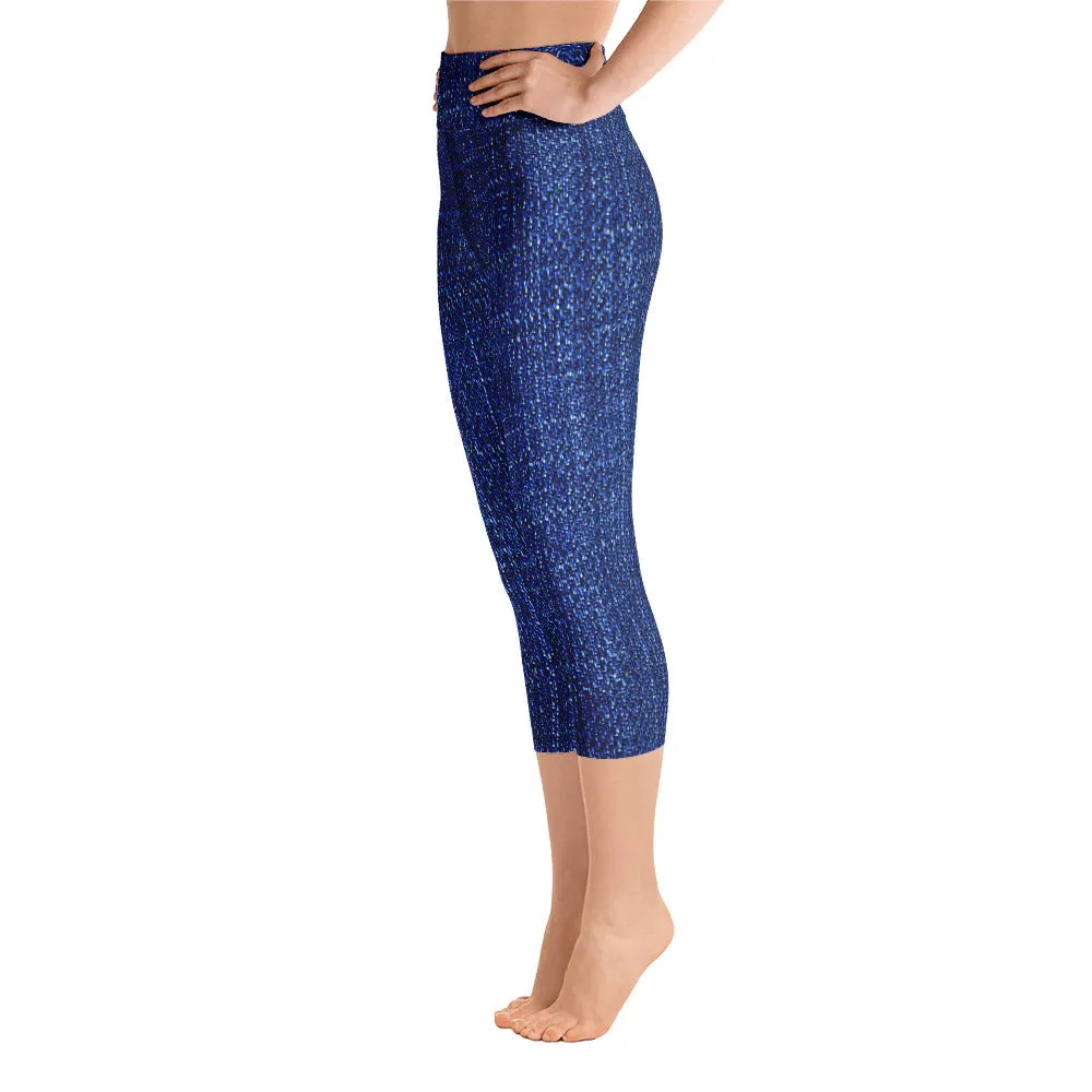 Blue denim print women’s capri, lioness-love.com