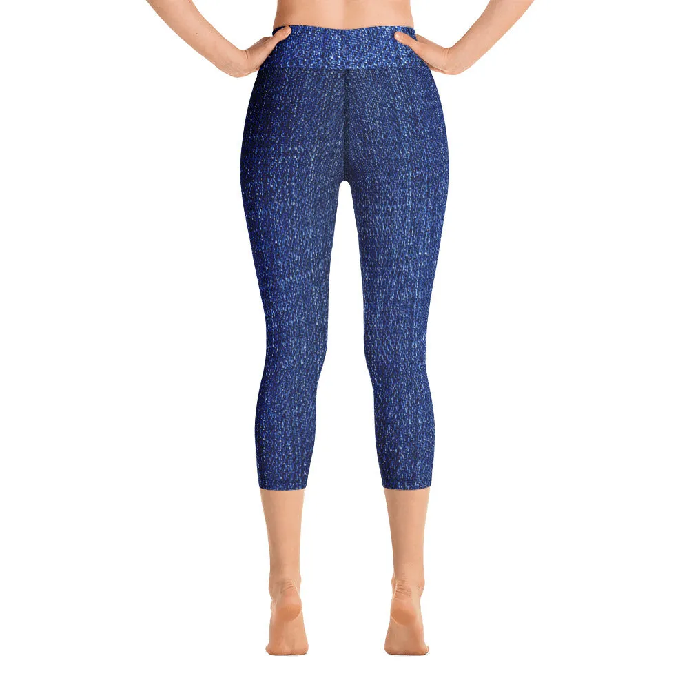 Blue denim print women’s capri, lioness-love.com