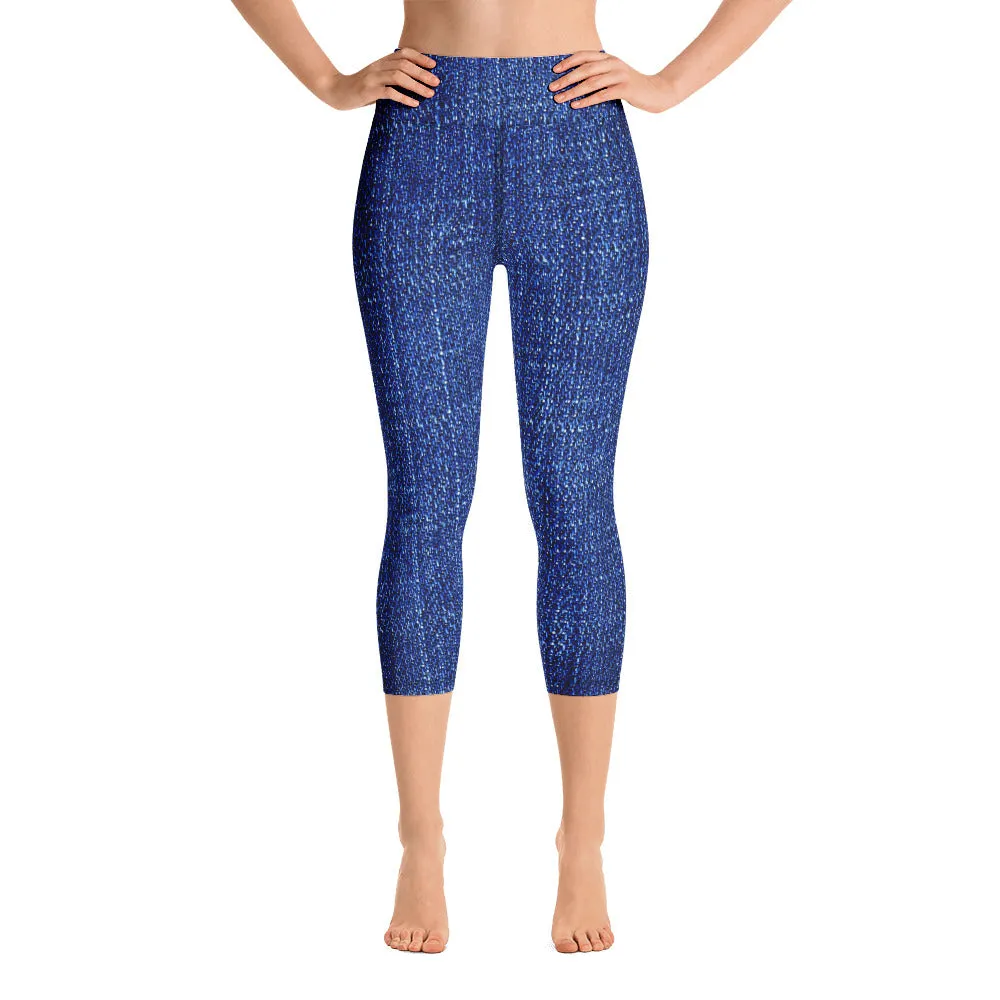 Blue denim print women’s capri, lioness-love.com