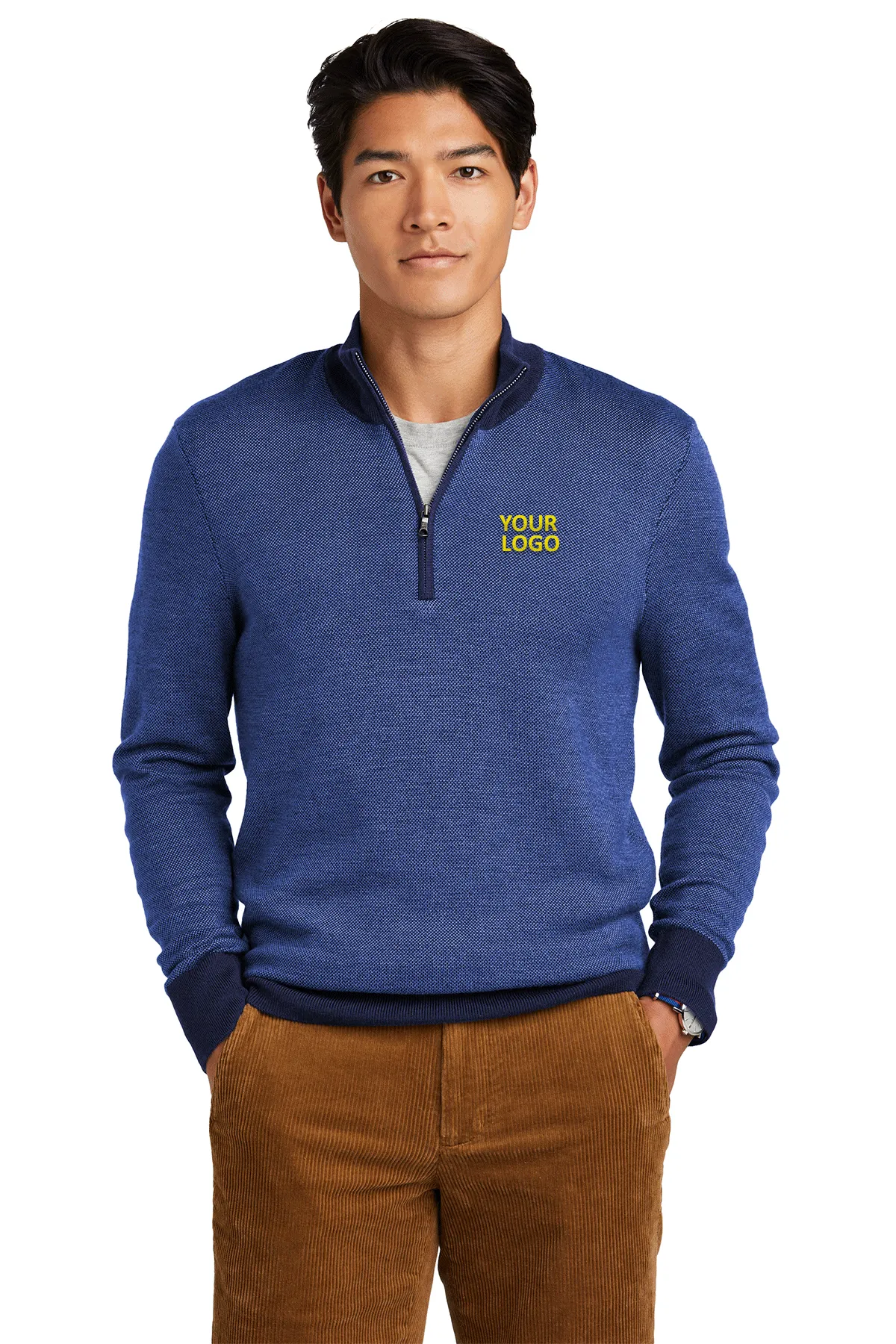 Brooks Brothers Washable Merino Birdseye Custom 1/4-Zip Sweaters, Navy/ Compass Blue