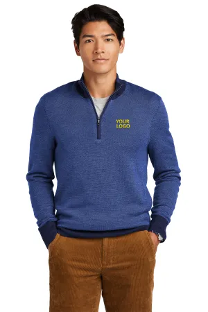 Brooks Brothers Washable Merino Birdseye Custom 1/4-Zip Sweaters, Navy/ Compass Blue