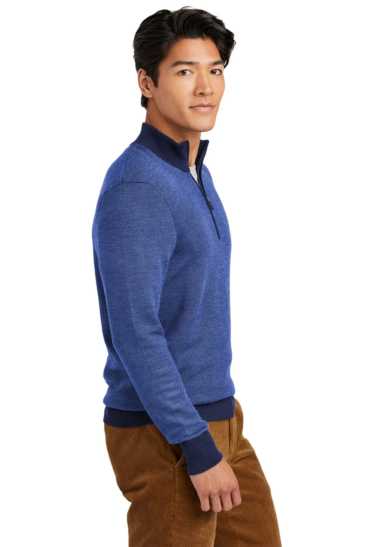 Brooks Brothers Washable Merino Birdseye Custom 1/4-Zip Sweaters, Navy/ Compass Blue