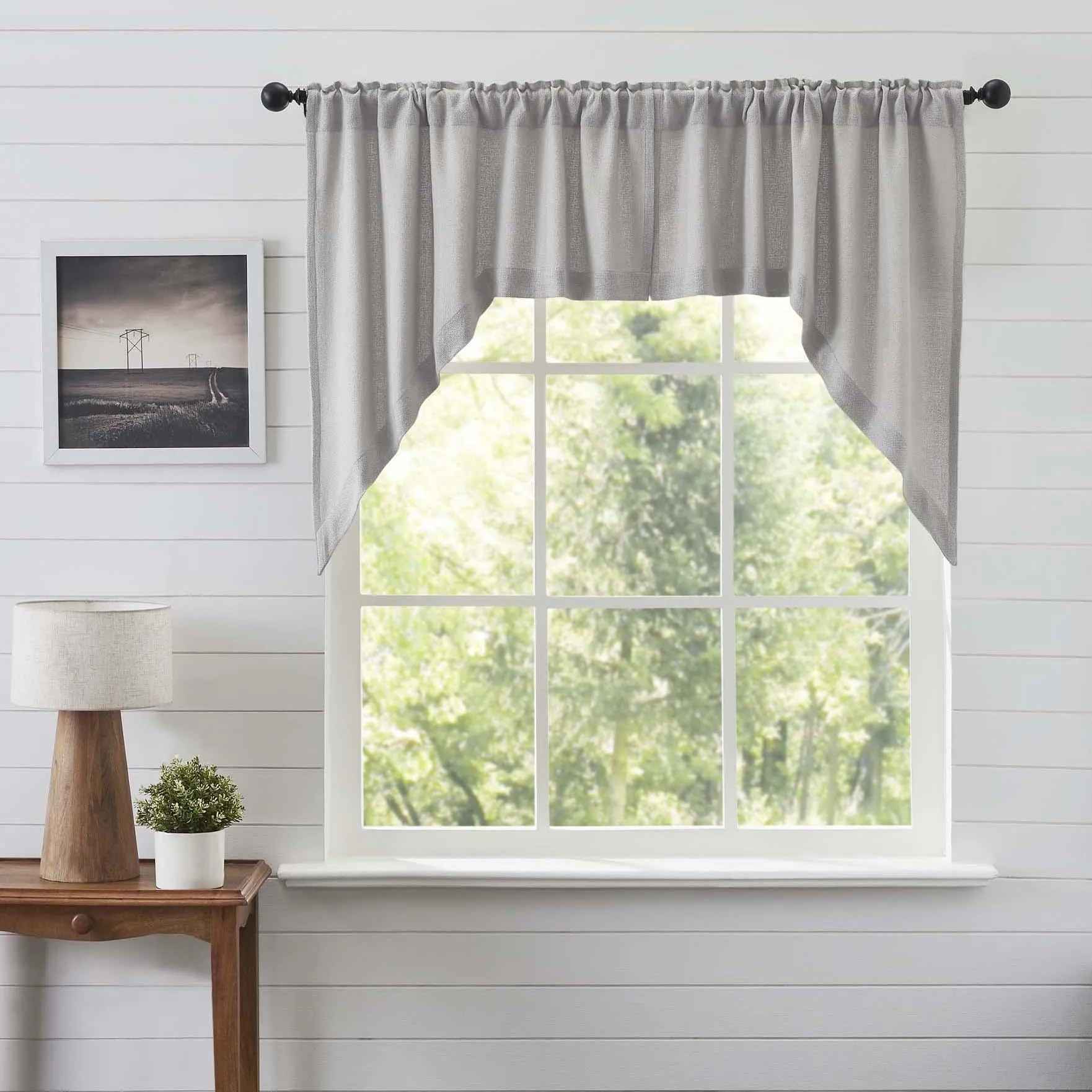 Burlap Dove Grey Swag Curtains