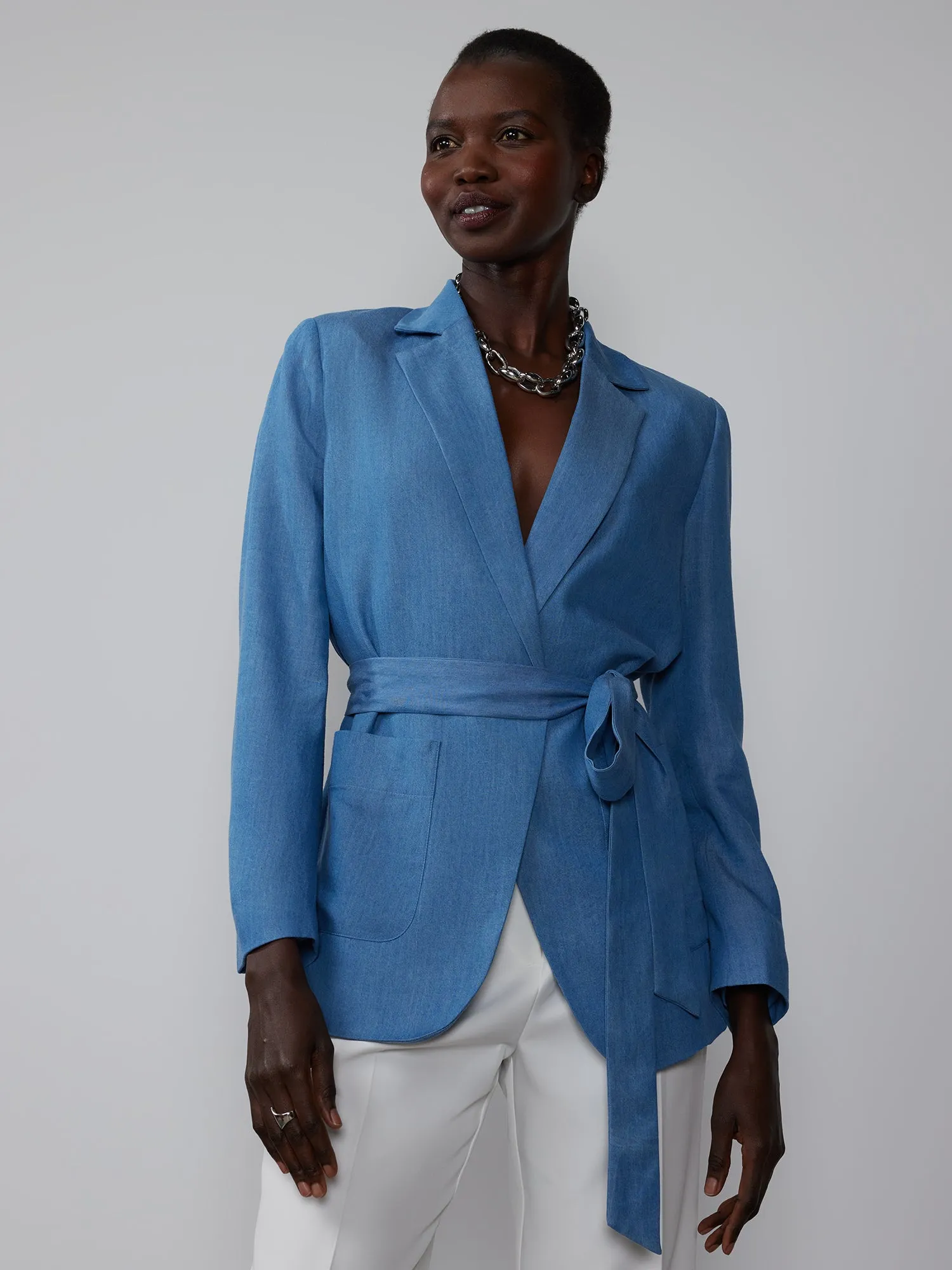 Chambaray Belted Blazer