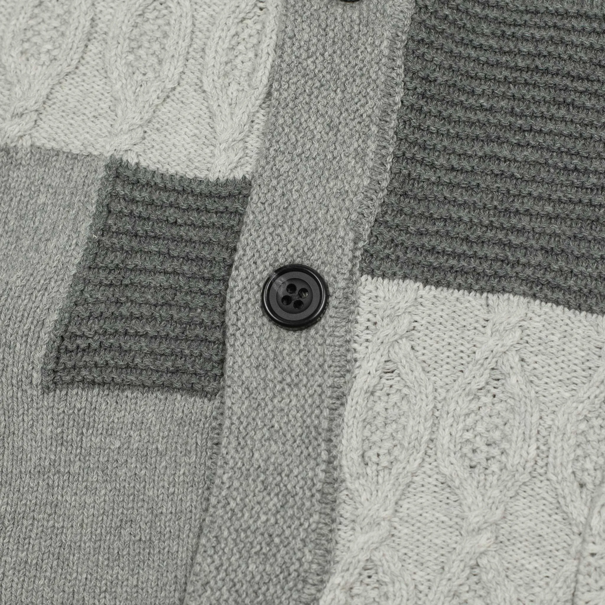 Crazy patchwork cable knit cardigan in grey cotton