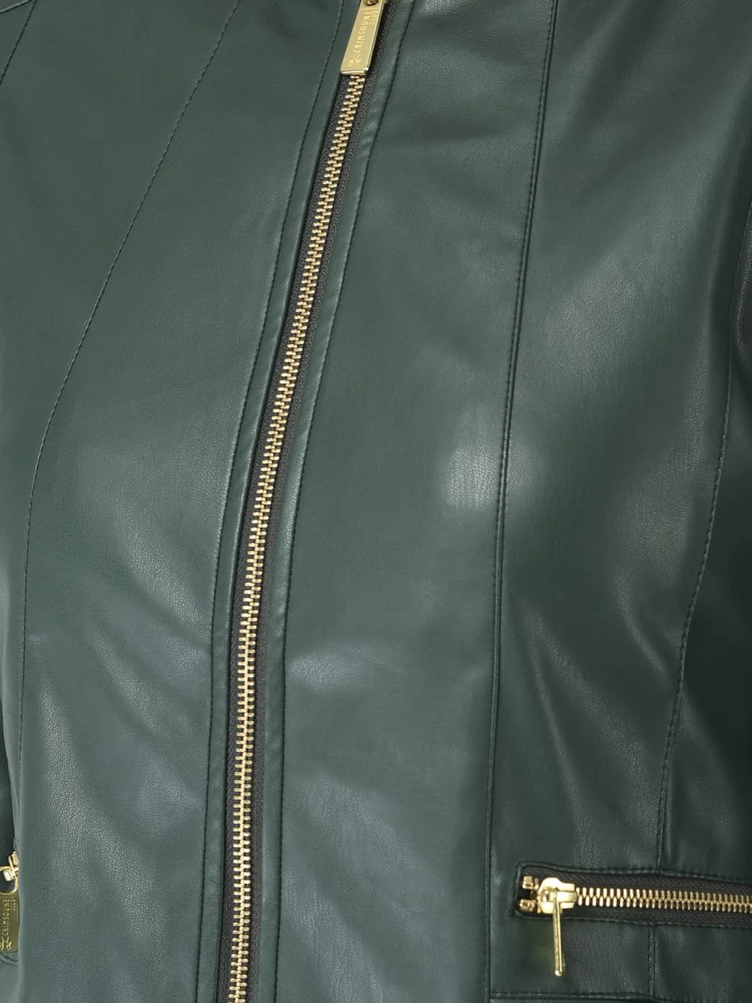 Crimsoune Club Women Green Faux Leather Jacket