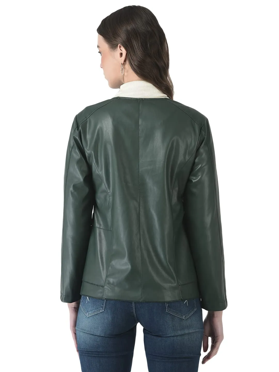 Crimsoune Club Women Green Faux Leather Jacket