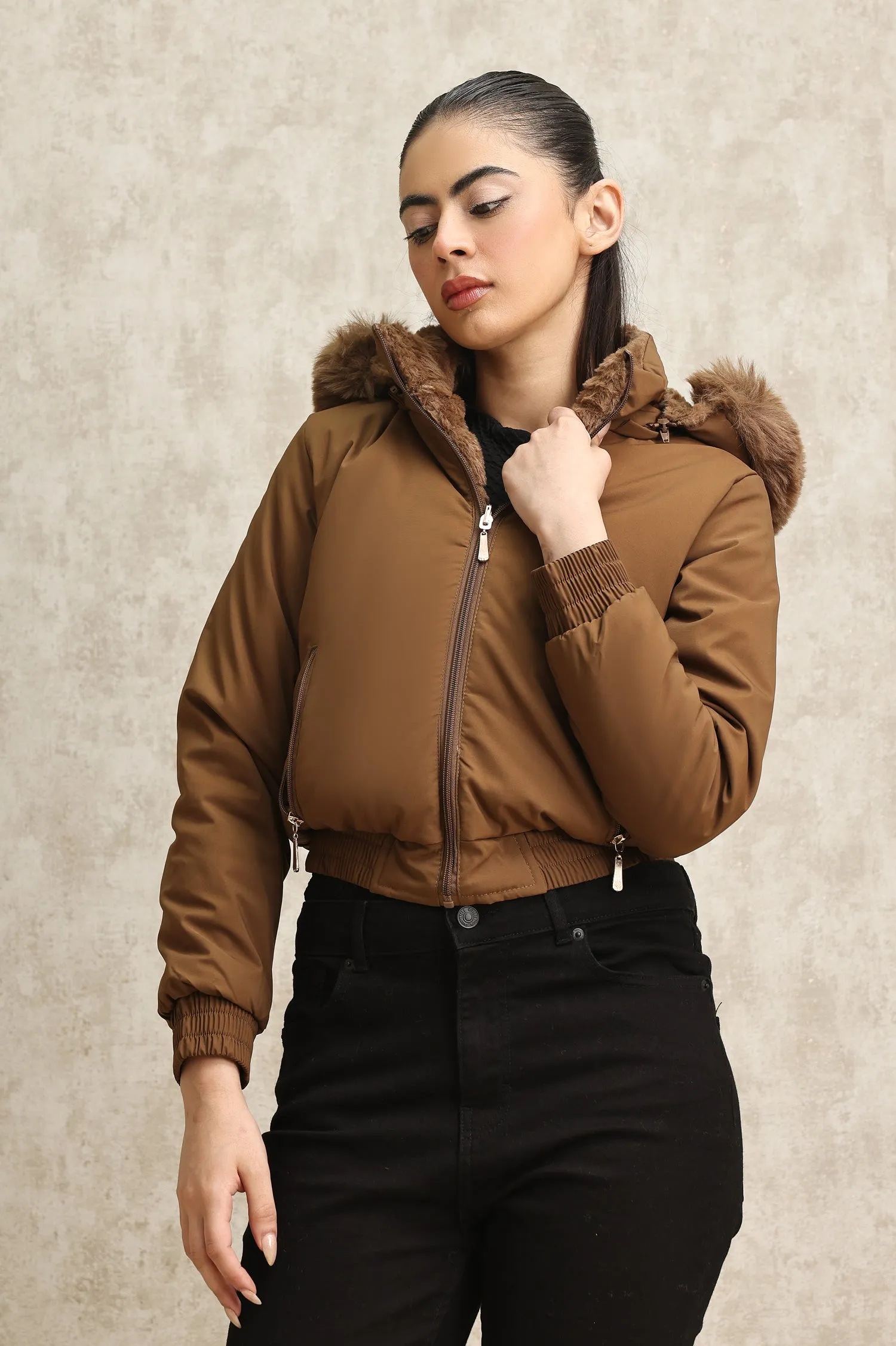 DUAL-SIDED PUFFER JACKET-COFFEE