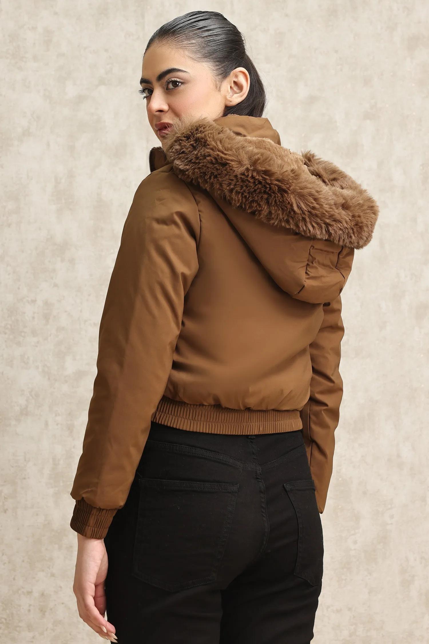 DUAL-SIDED PUFFER JACKET-COFFEE