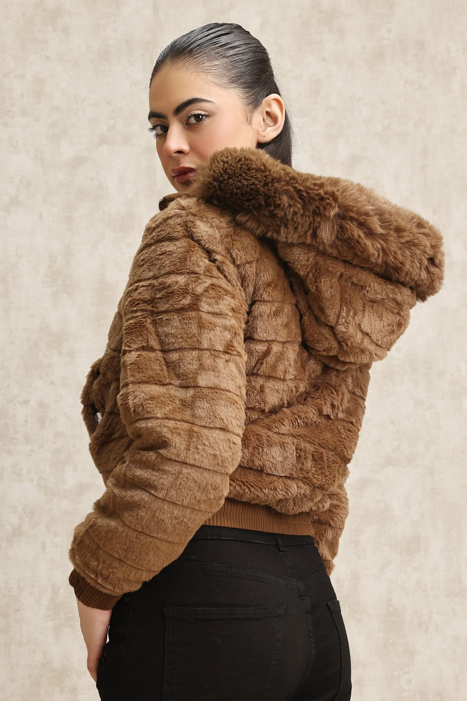 DUAL-SIDED PUFFER JACKET-COFFEE