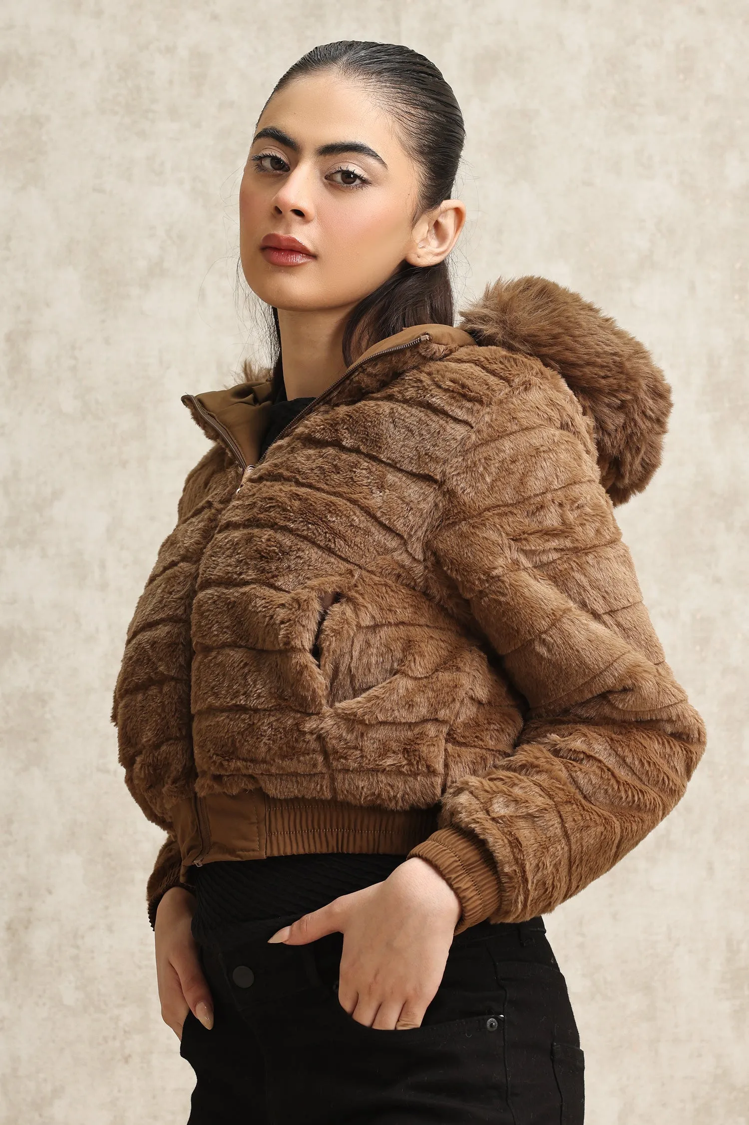 DUAL-SIDED PUFFER JACKET-COFFEE