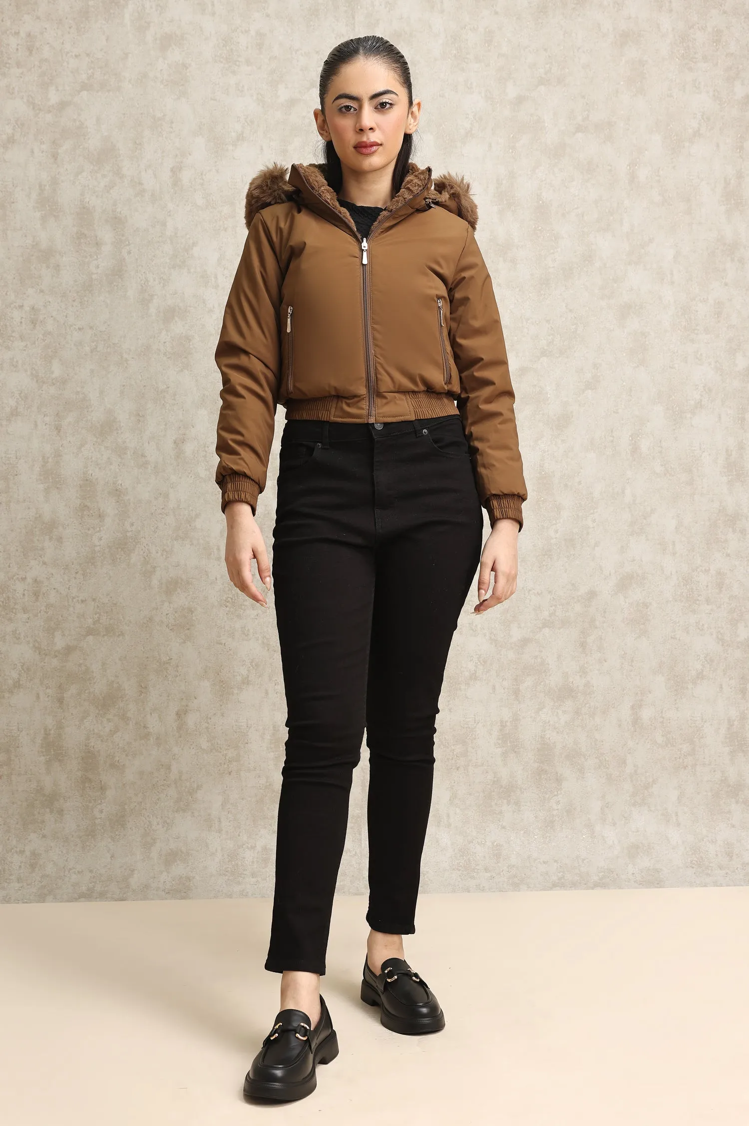 DUAL-SIDED PUFFER JACKET-COFFEE