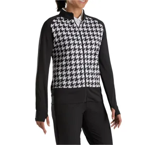 FootJoy Womens Full Zip Houndstooth Mid Layer Jacket Black/White