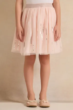 Girls Pink Sequins Mesh Skirt