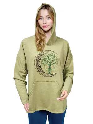 Green Hoodie Half Moon and Tree Of Life Print