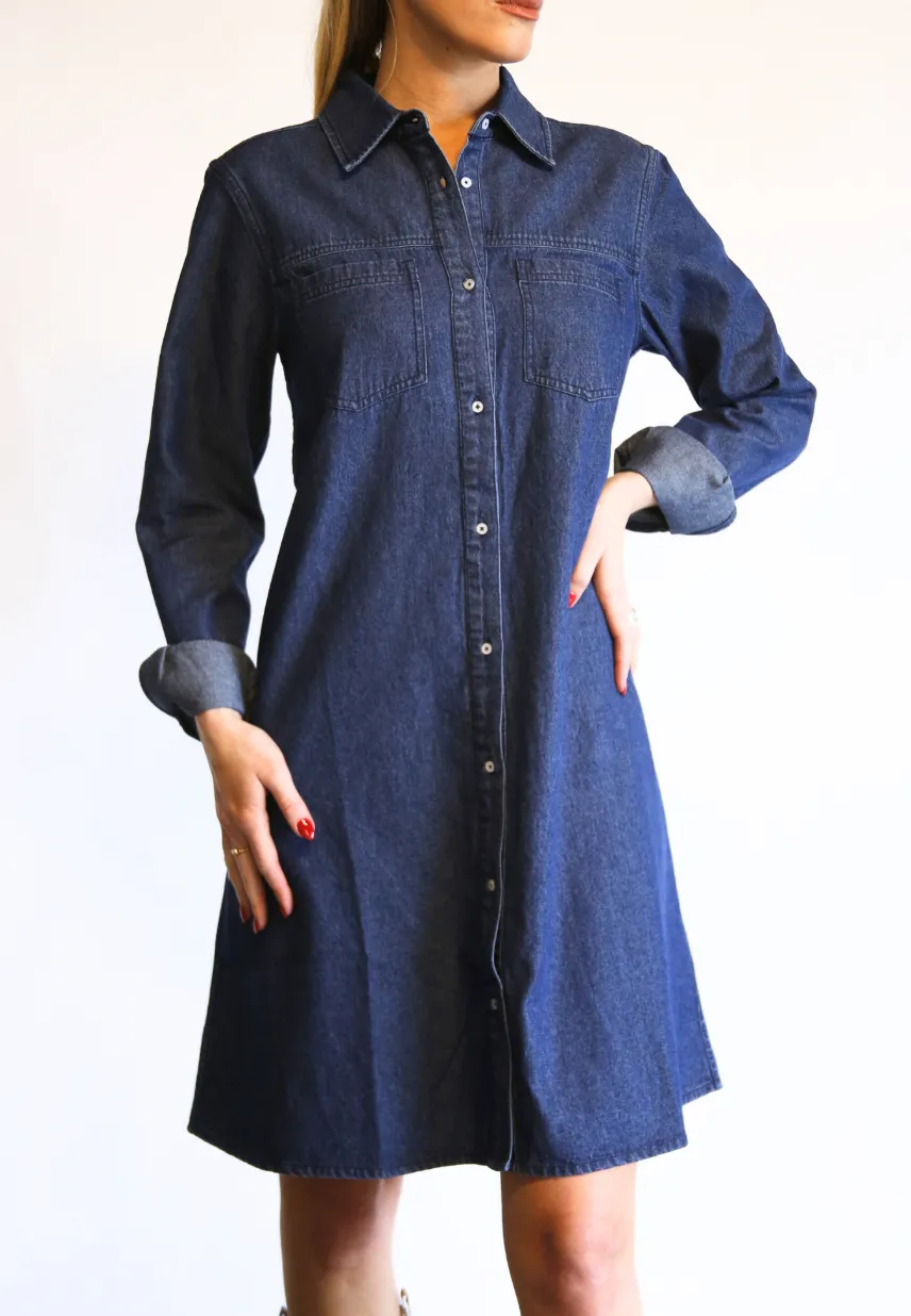 Kate Denim Swing Dress in Vintage Indigo