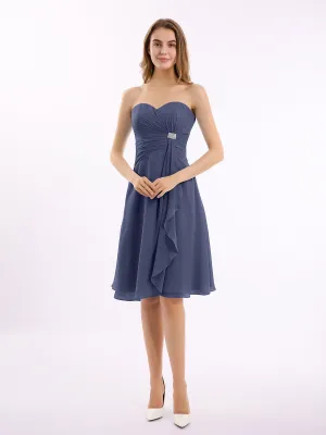 Knee Length Chiffon Dress with Sweetheart Neck-Stormy