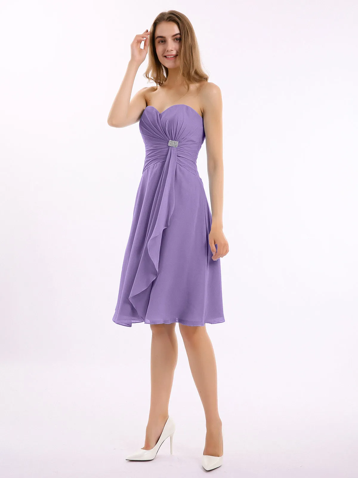 Knee Length Chiffon Dress with Sweetheart Neck-Tahiti