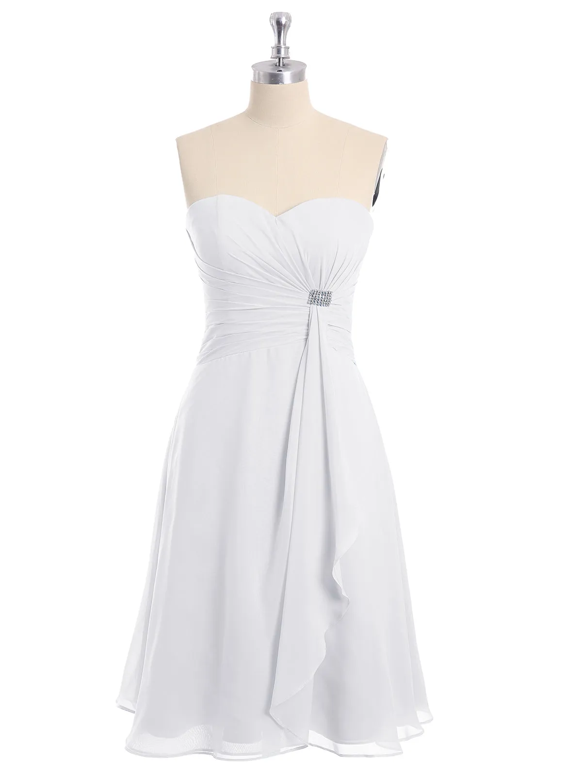 Knee Length Chiffon Dress with Sweetheart Neck-White Plus Size