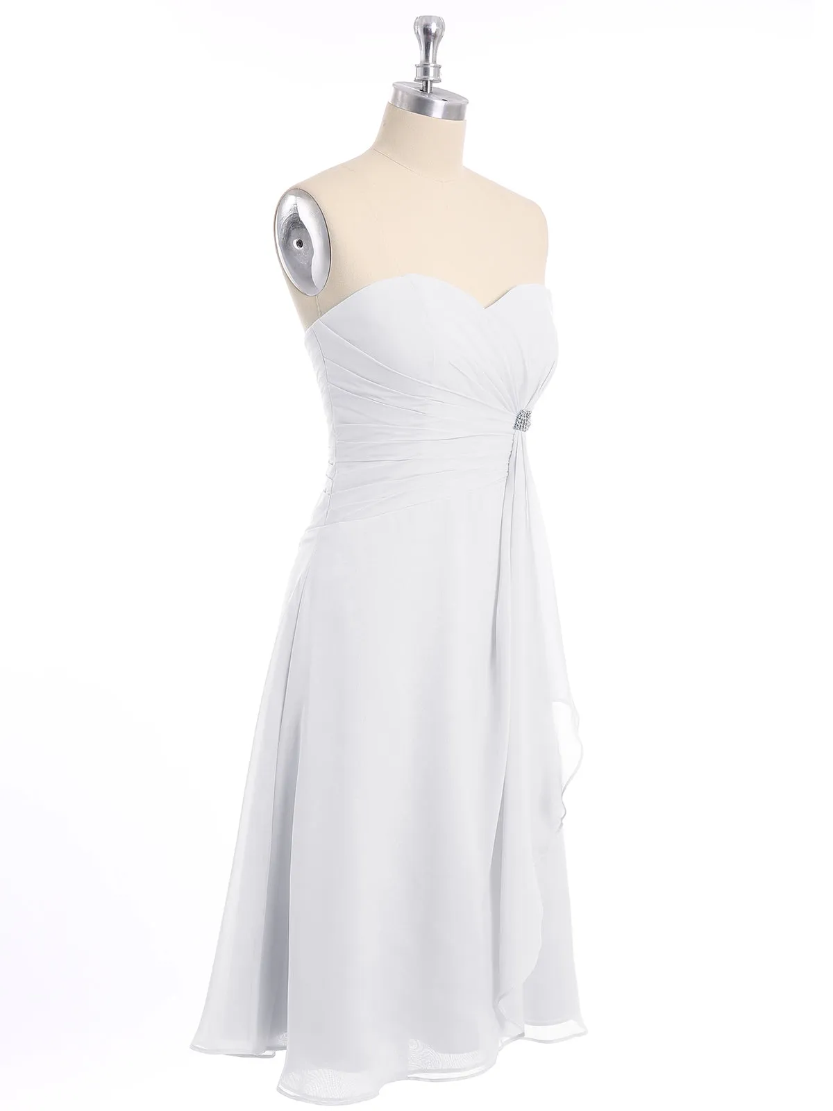 Knee Length Chiffon Dress with Sweetheart Neck-White Plus Size