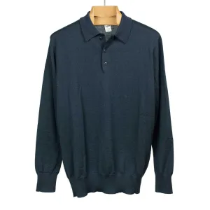 Knit long sleeve polo in petrol melange merino wool (restock)