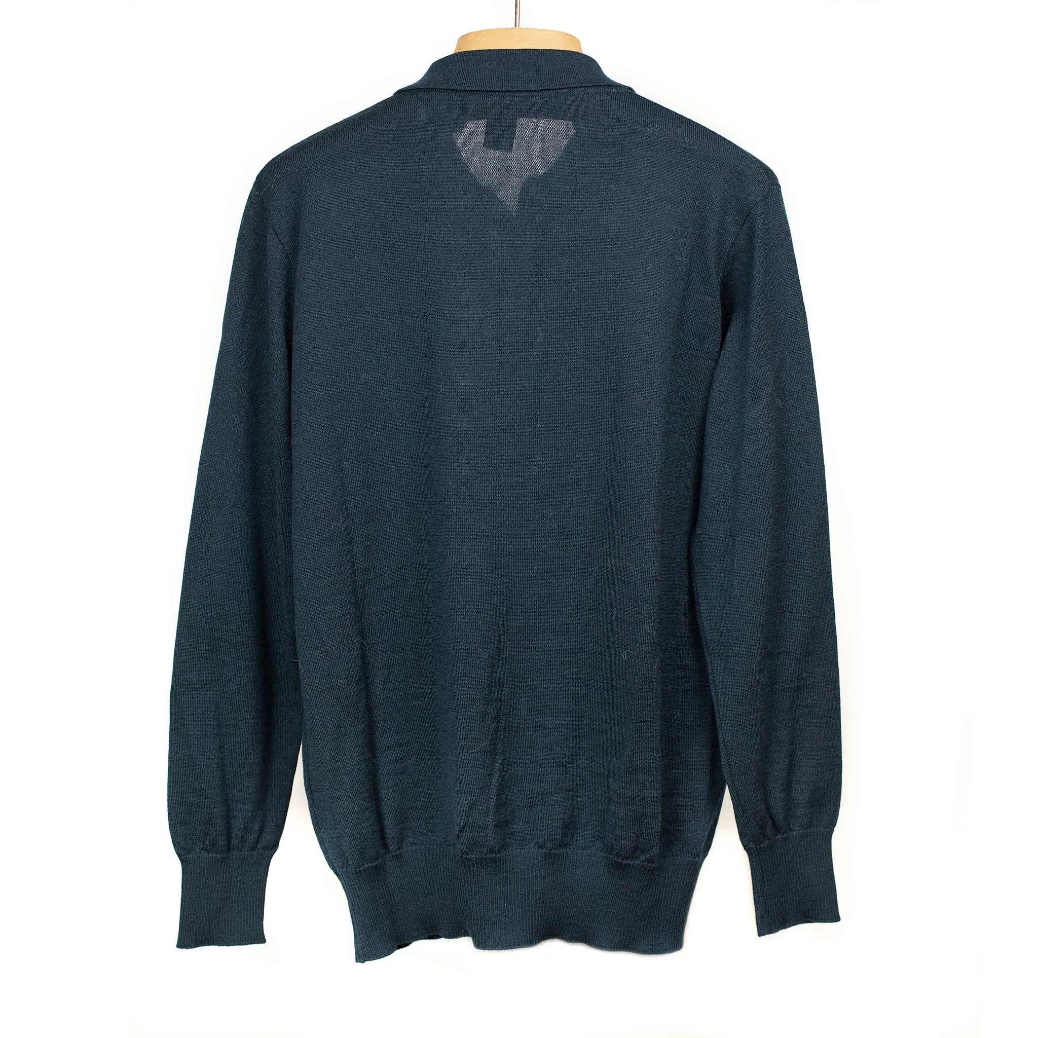 Knit long sleeve polo in petrol melange merino wool (restock)