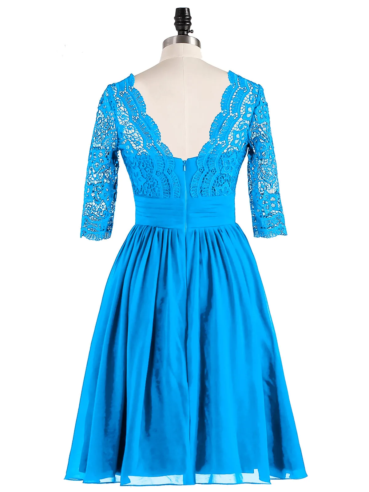 Lace and Chiffon Short Dress with Half Sleeves Ocean Blue