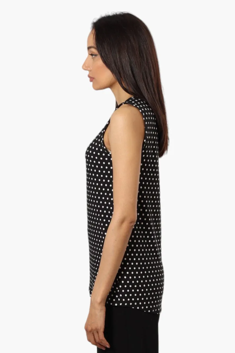 Majora Polka Dot Pattern Keyhole Tank Top - Black