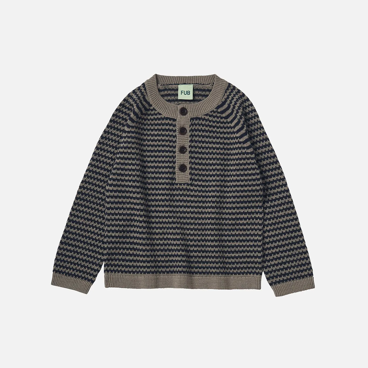 Merino Wool Jumper - Hazel Melange/Dark Navy Stripe