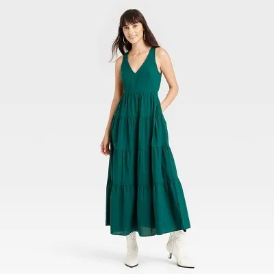 New - Women's Tiered Maxi A-Line Dress - Universal Thread Green XS