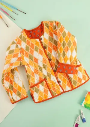 Orange Rhombus Quilted Cotton Reversible Coat Unisex (0-7 Years)