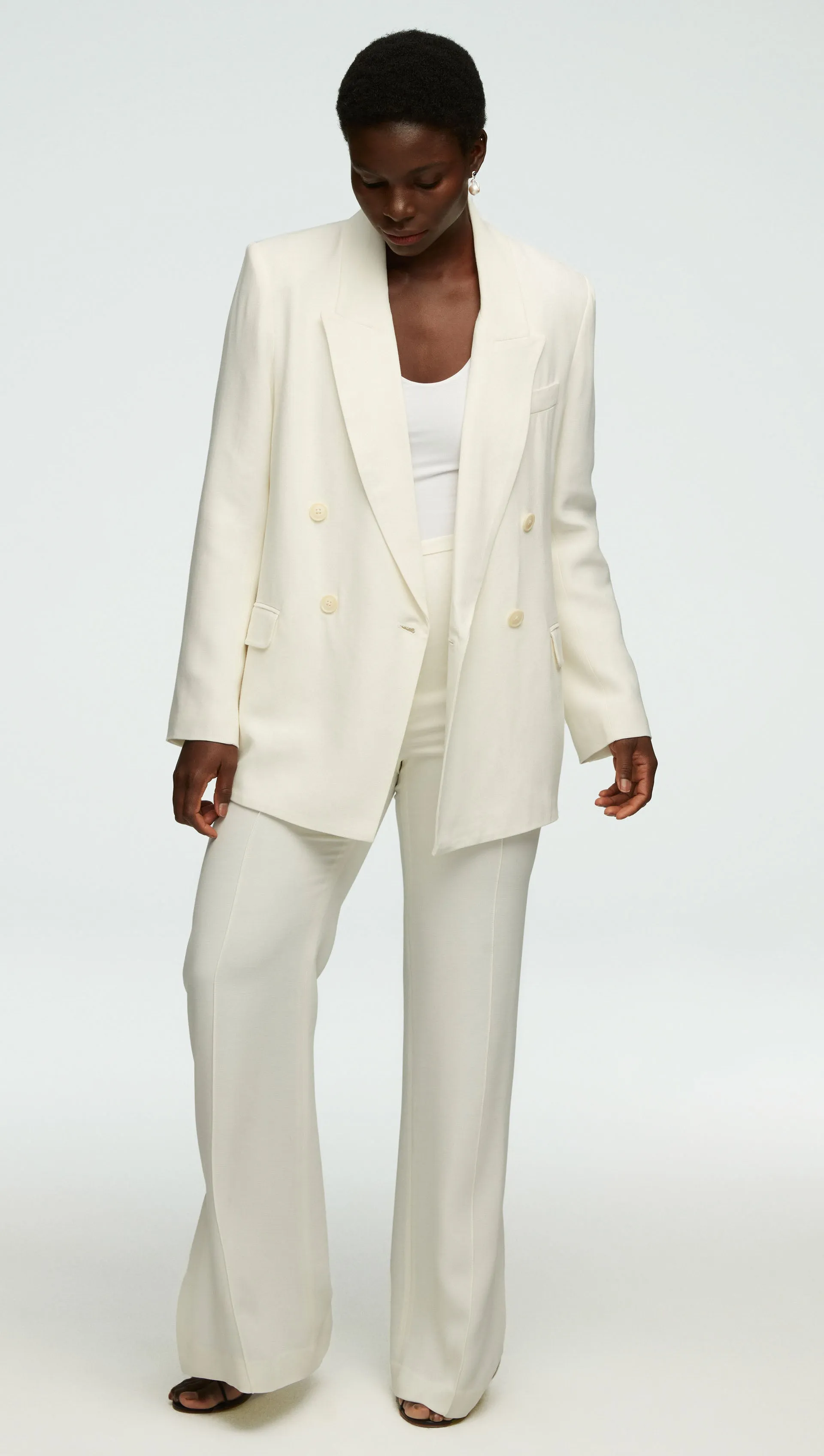 Peak Lapel Blazer in Viscose Wool Crepe | Ivory