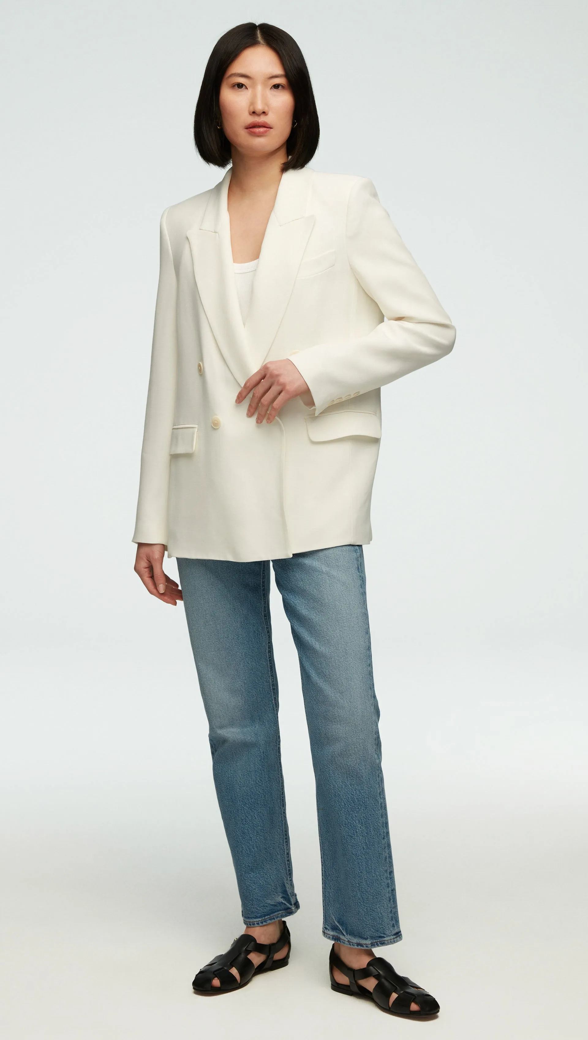 Peak Lapel Blazer in Viscose Wool Crepe | Ivory