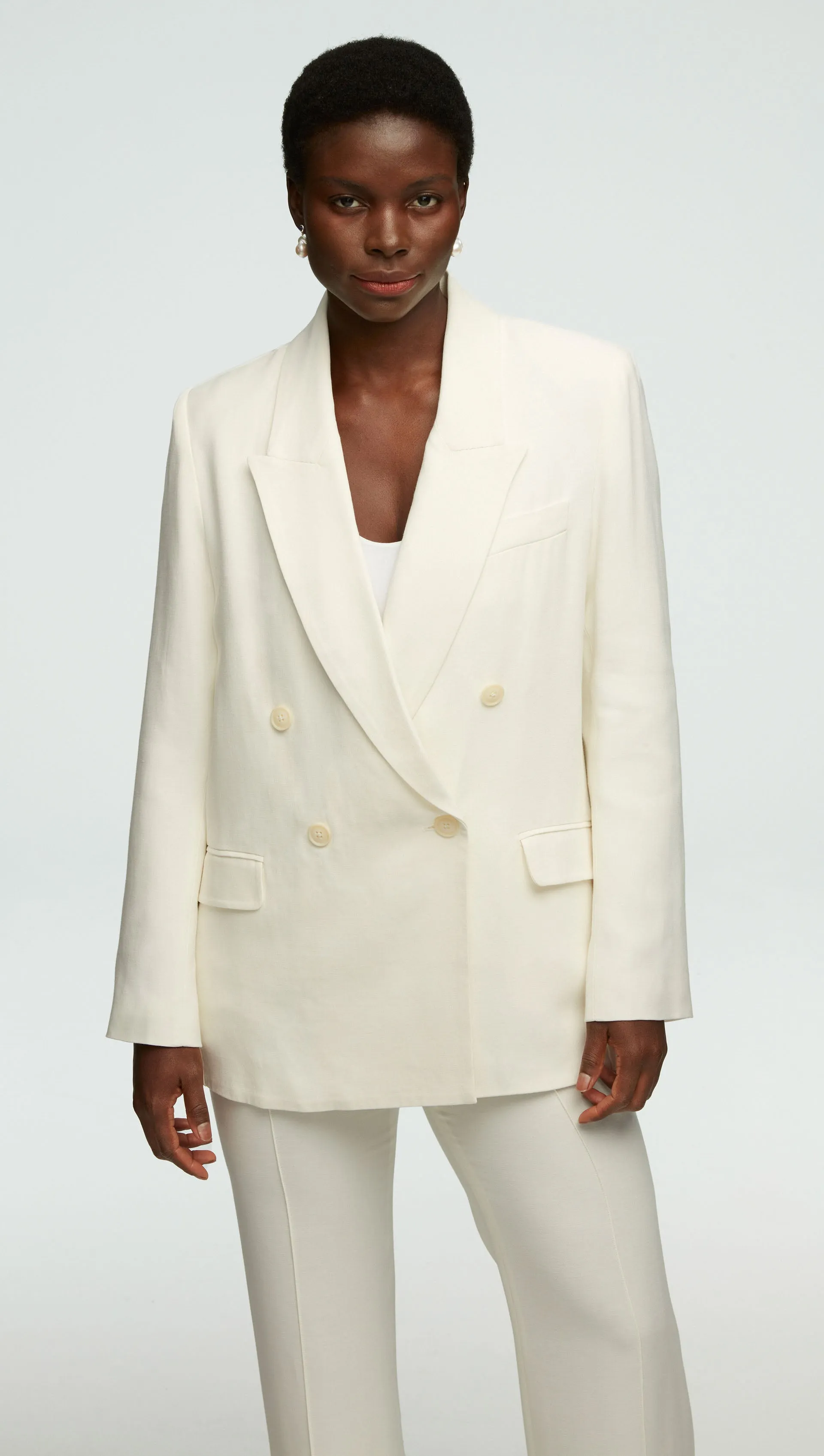 Peak Lapel Blazer in Viscose Wool Crepe | Ivory