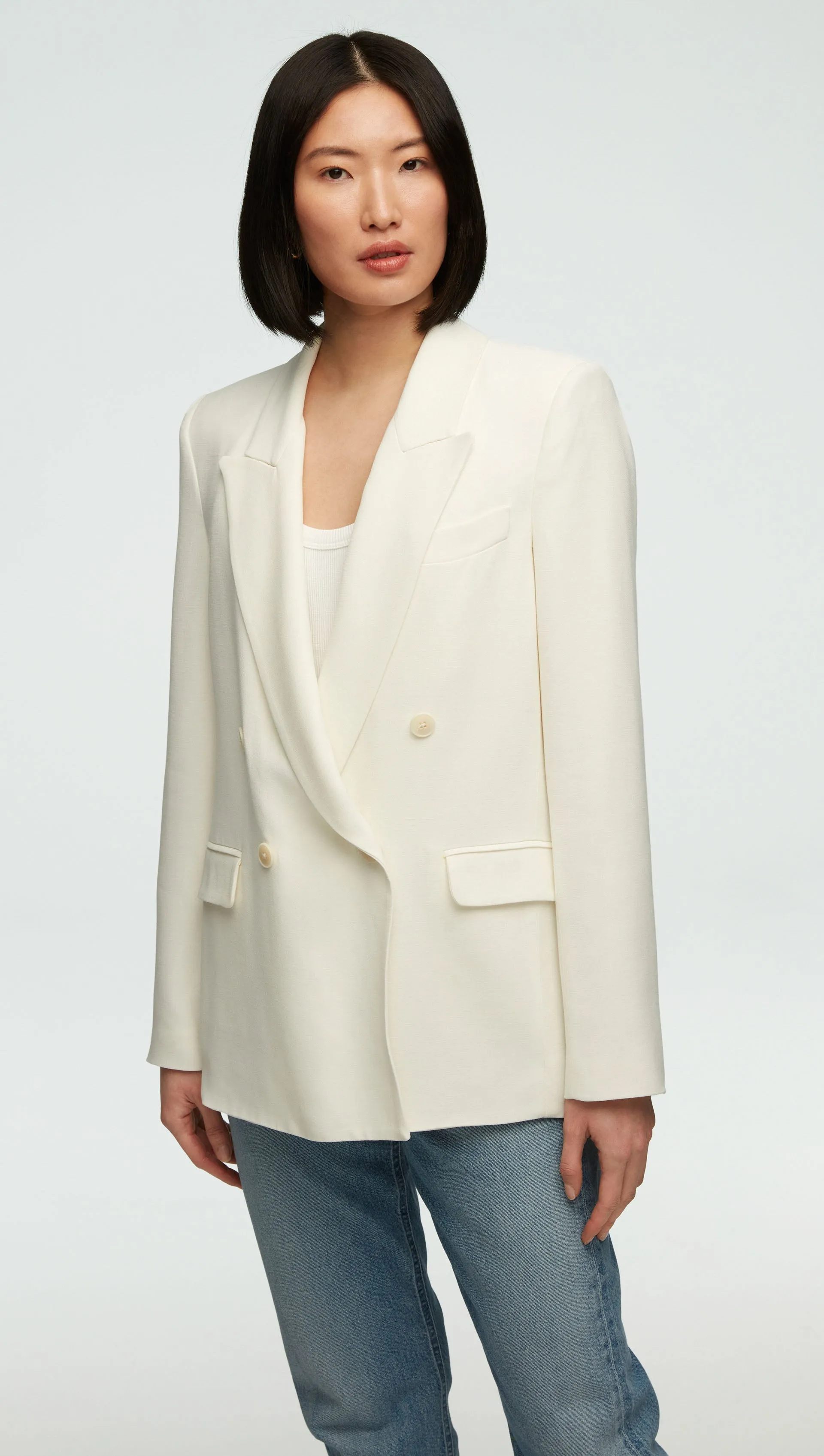 Peak Lapel Blazer in Viscose Wool Crepe | Ivory