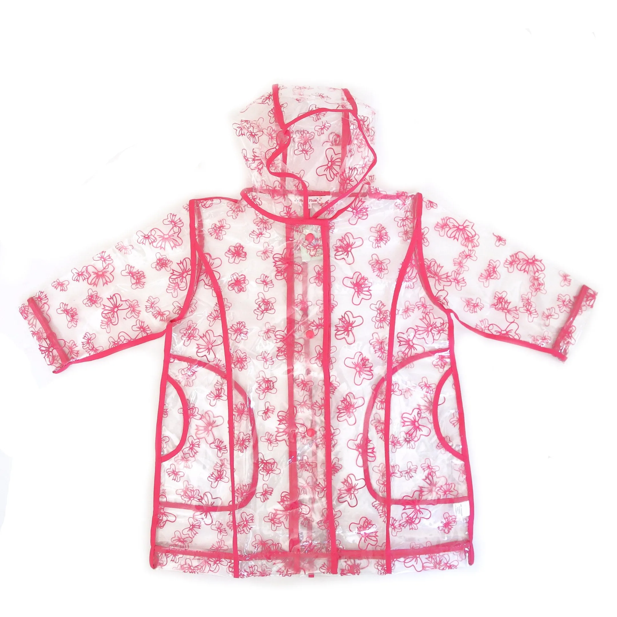 Pluie Pluie Girls Transparent Fuchsia Bow Rain Coat