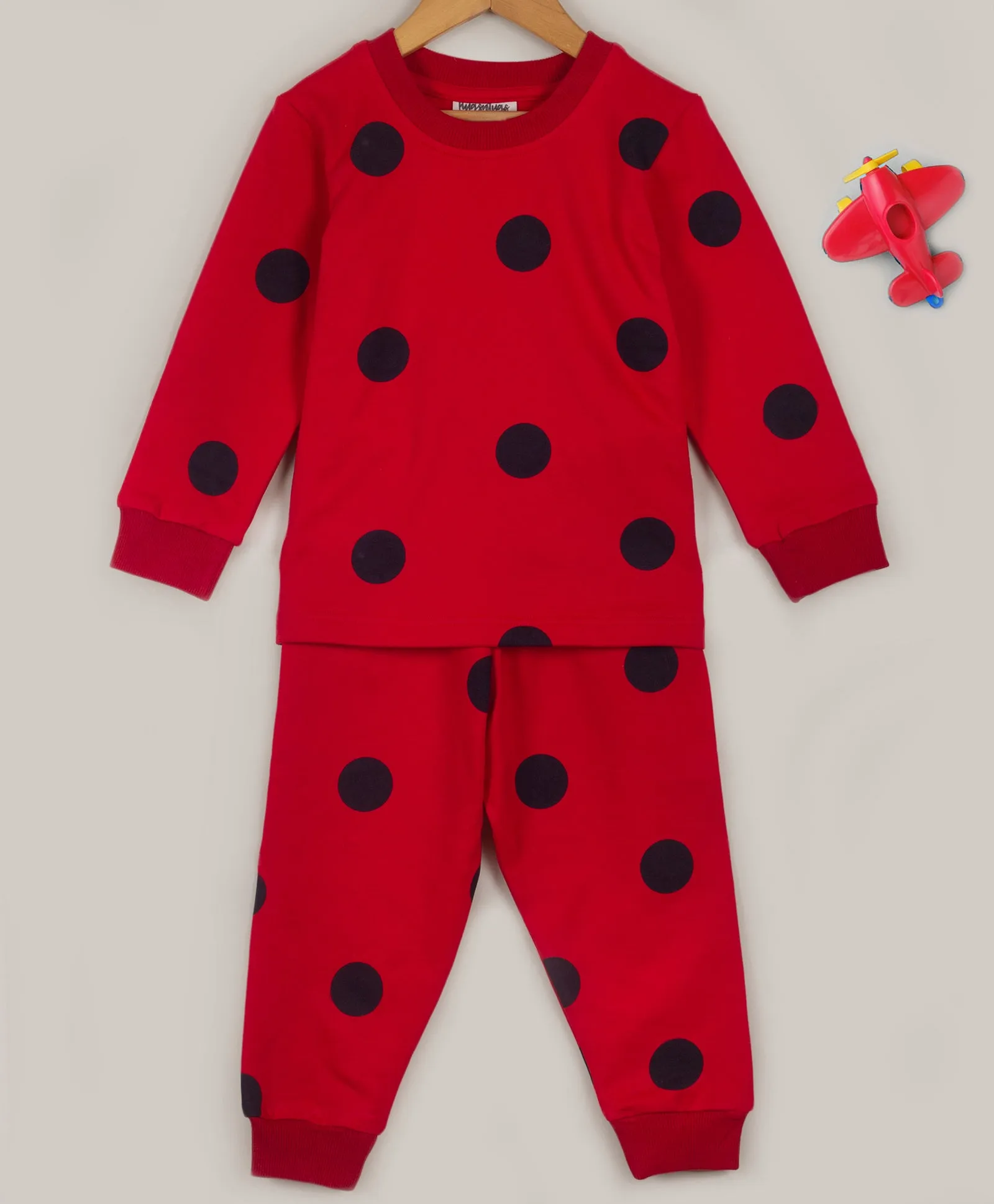 Red and Black polka dot print tracksuit