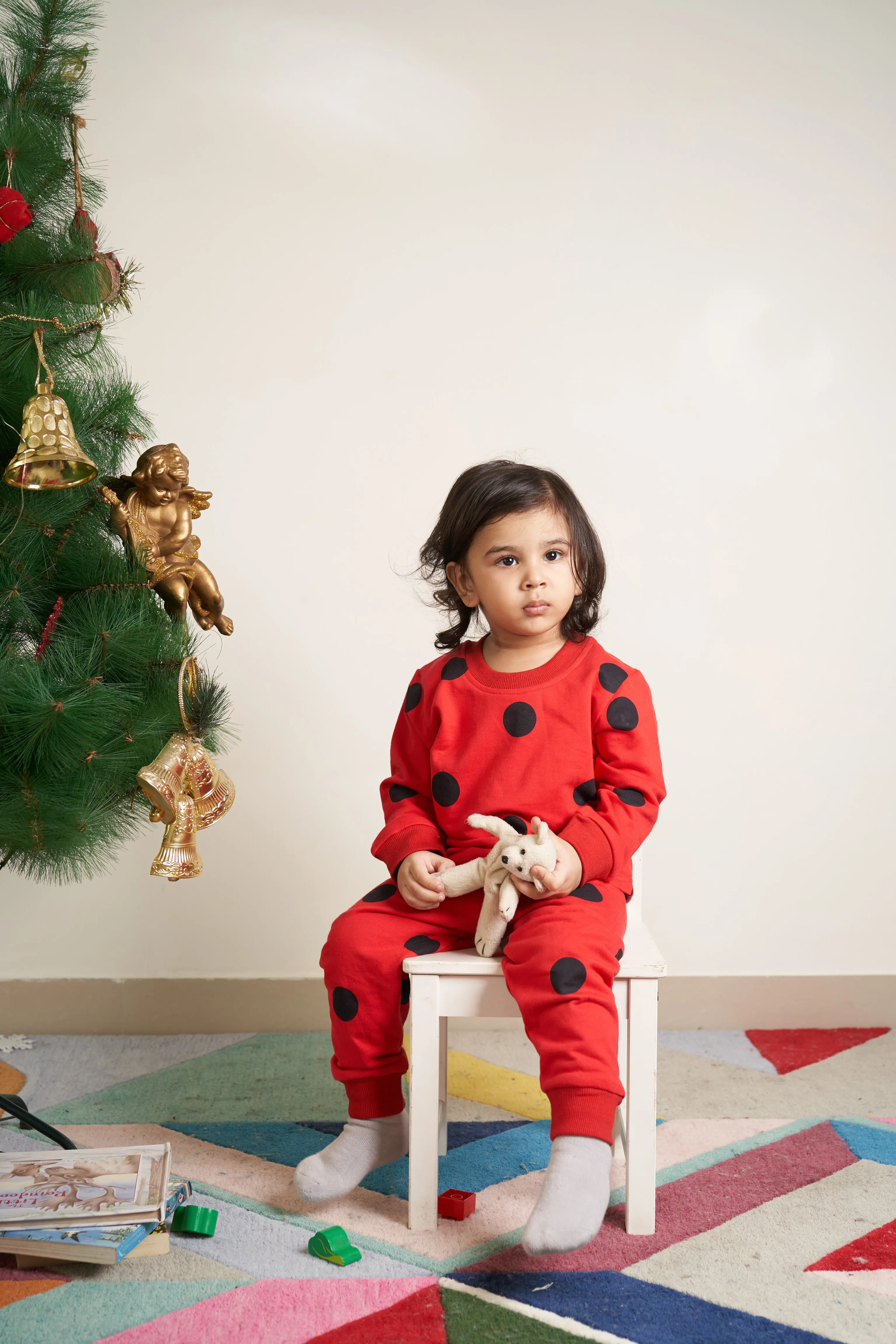 Red and Black polka dot print tracksuit