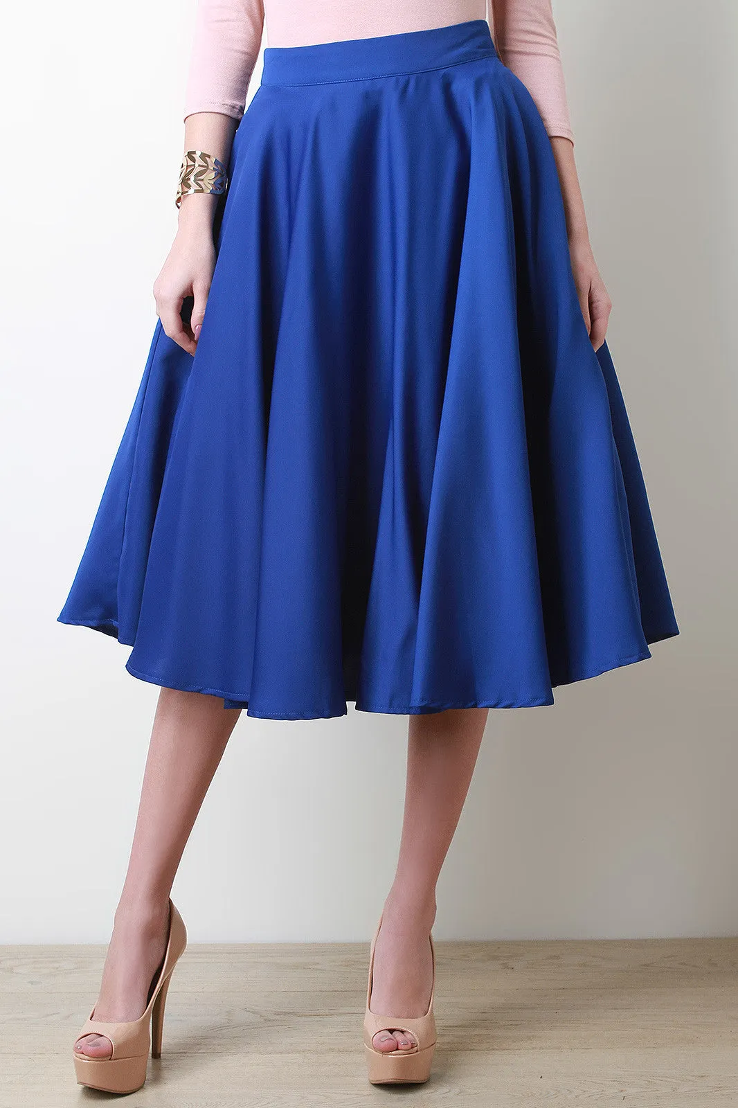 Satin A-Line Circle Midi Skirt