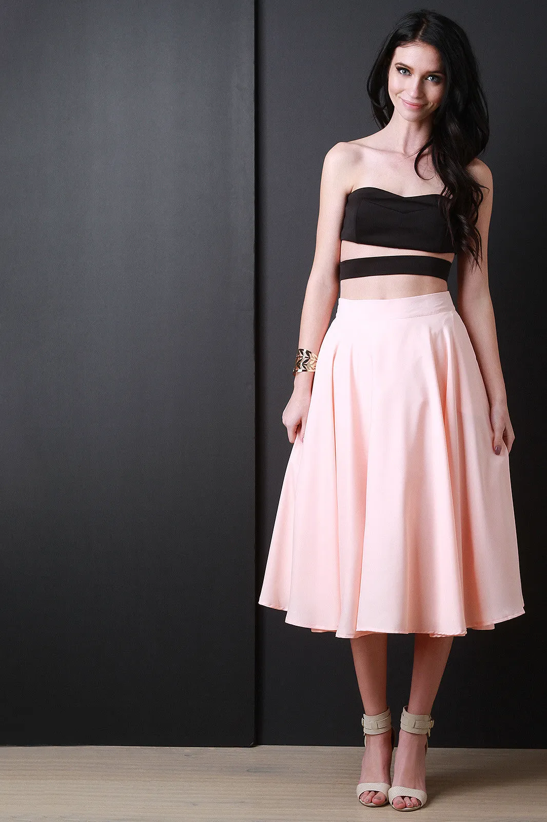 Satin A-Line Circle Midi Skirt