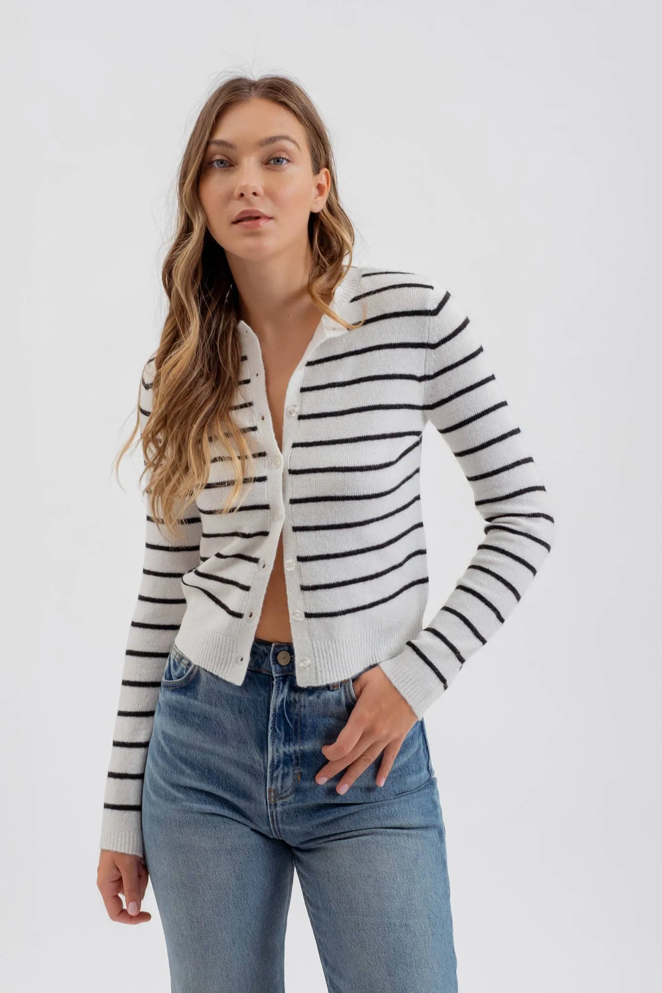 STRIPE BUTTON DOWN LONG SLEEVE KNIT CARDIGAN