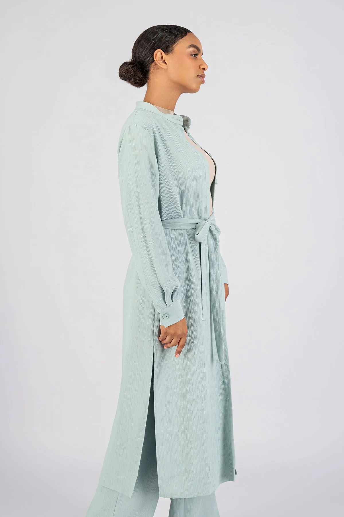 Textured Shirt Dress - Soft Teal