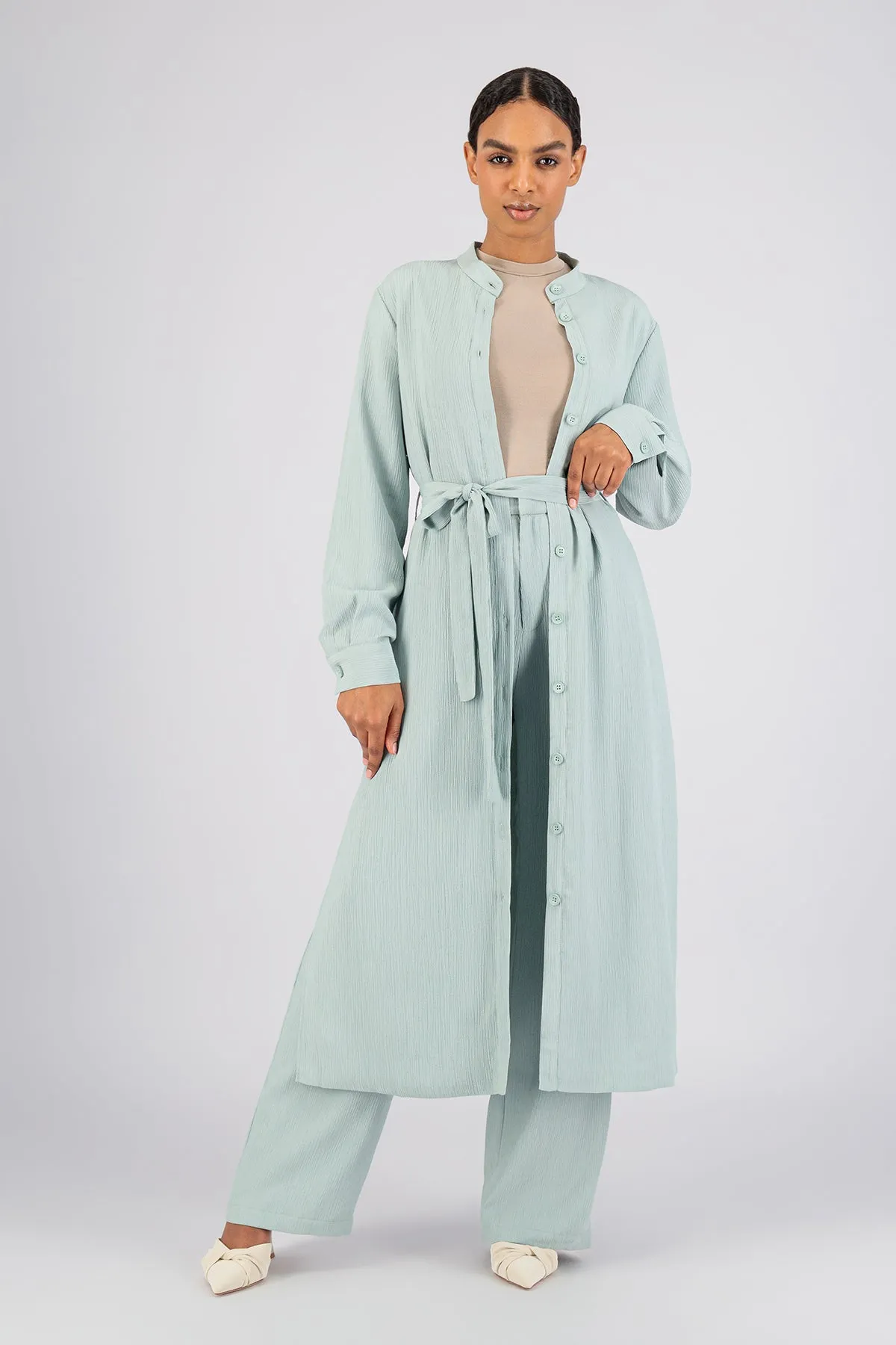 Textured Shirt Dress - Soft Teal