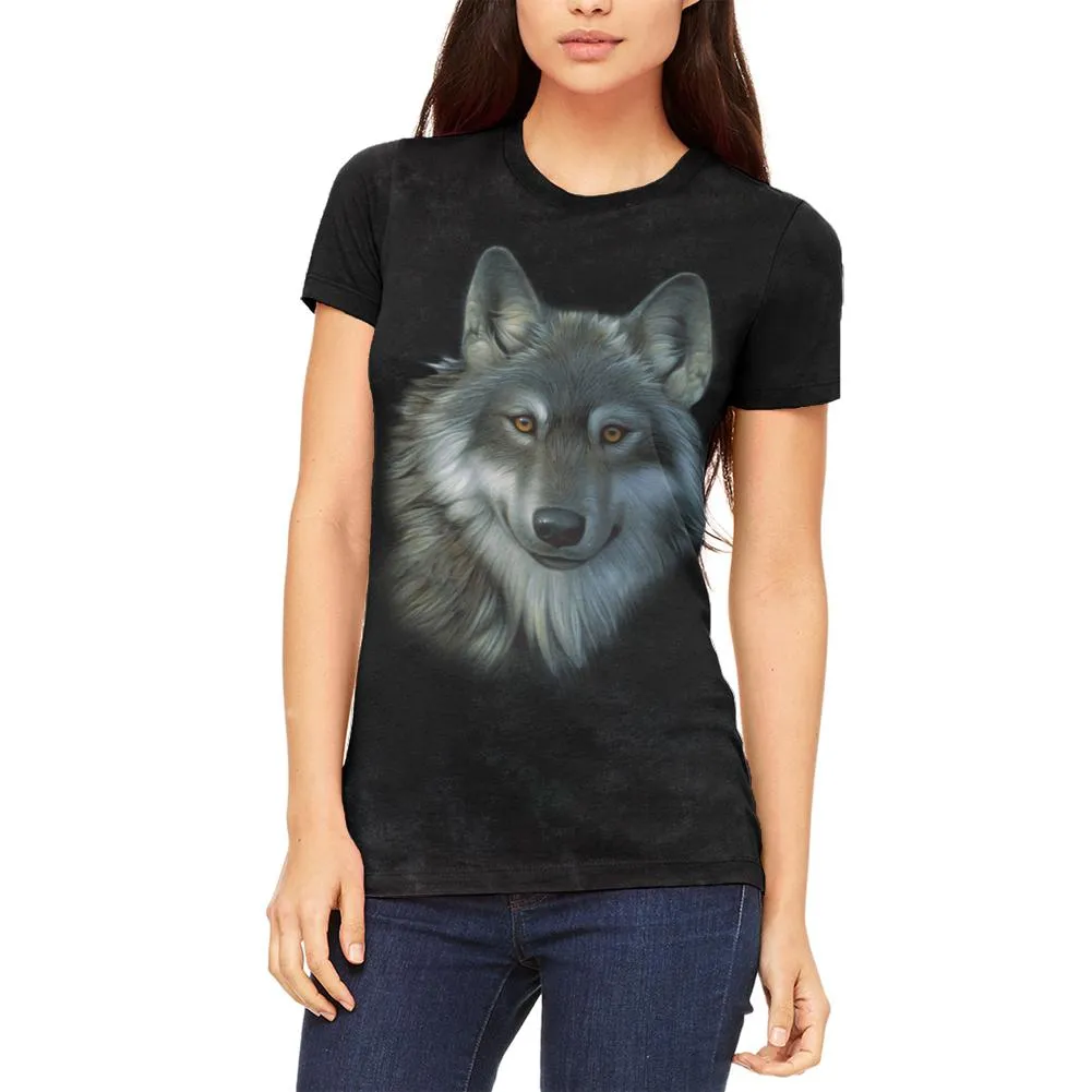 Timber Wolf Face Juniors Soft T Shirt