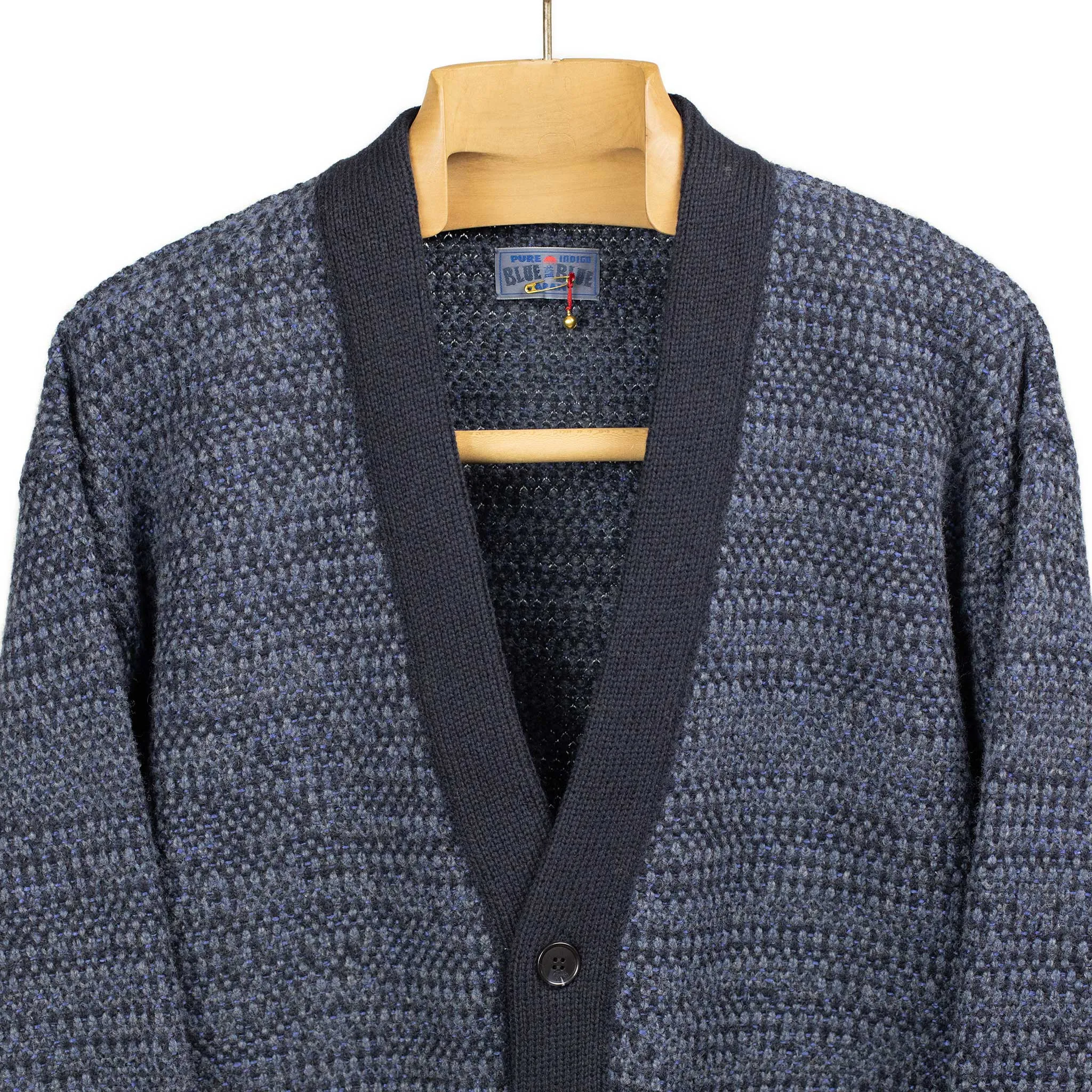 V-neck cardigan in navy and indigo wool mix