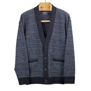 V-neck cardigan in navy and indigo wool mix