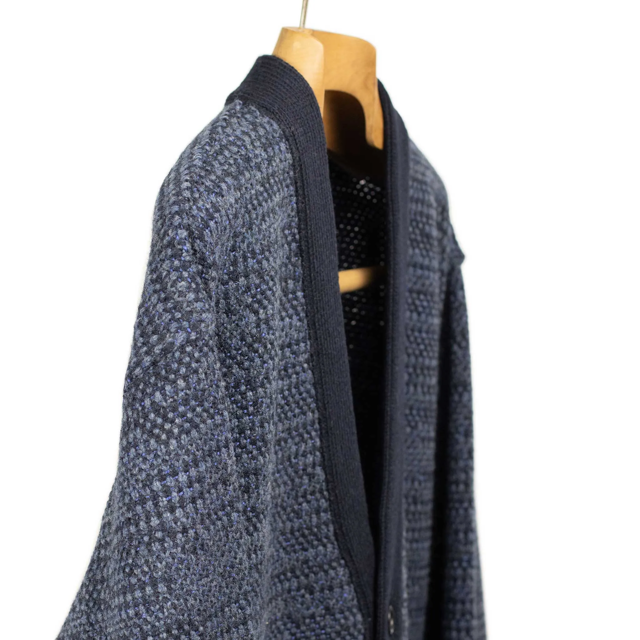 V-neck cardigan in navy and indigo wool mix