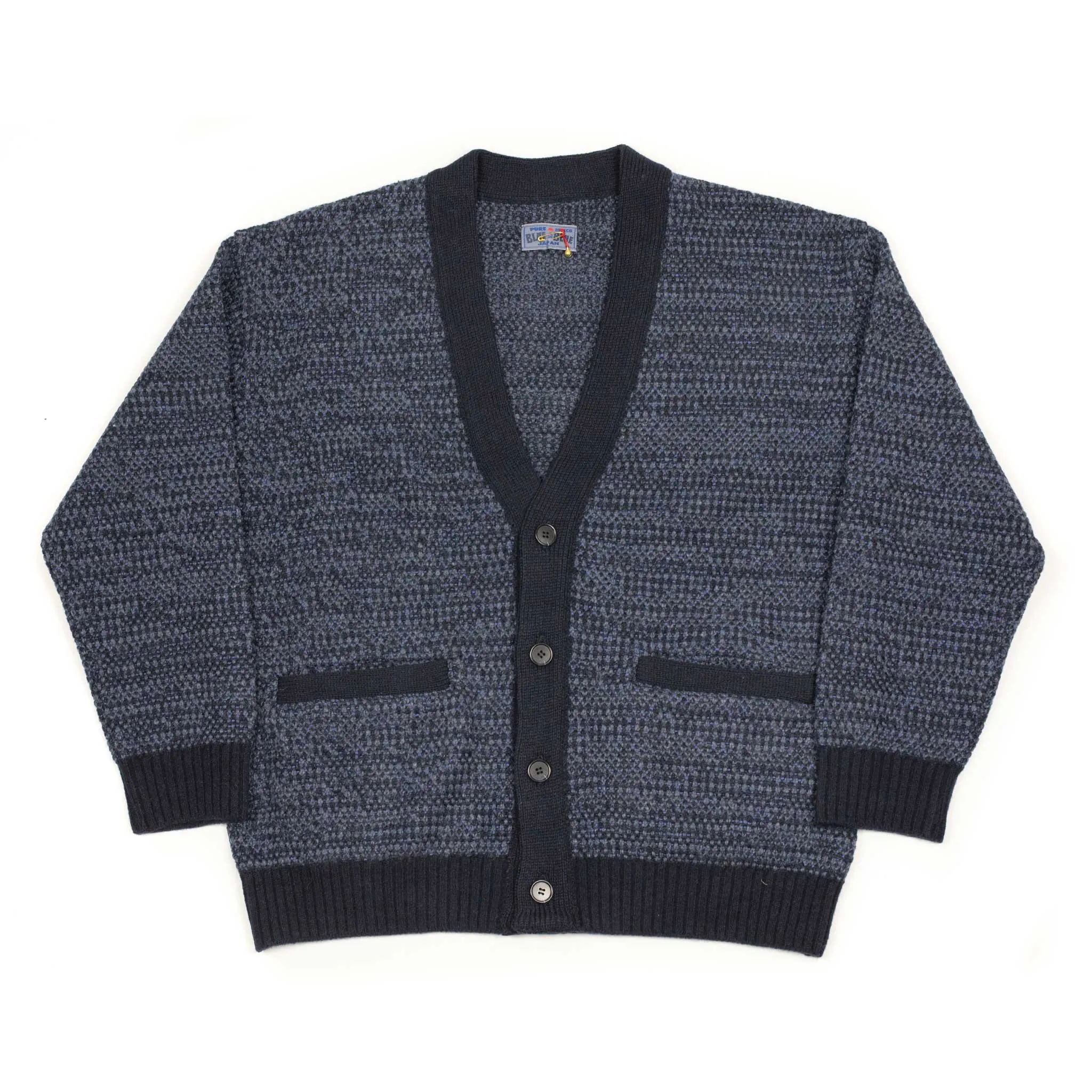 V-neck cardigan in navy and indigo wool mix